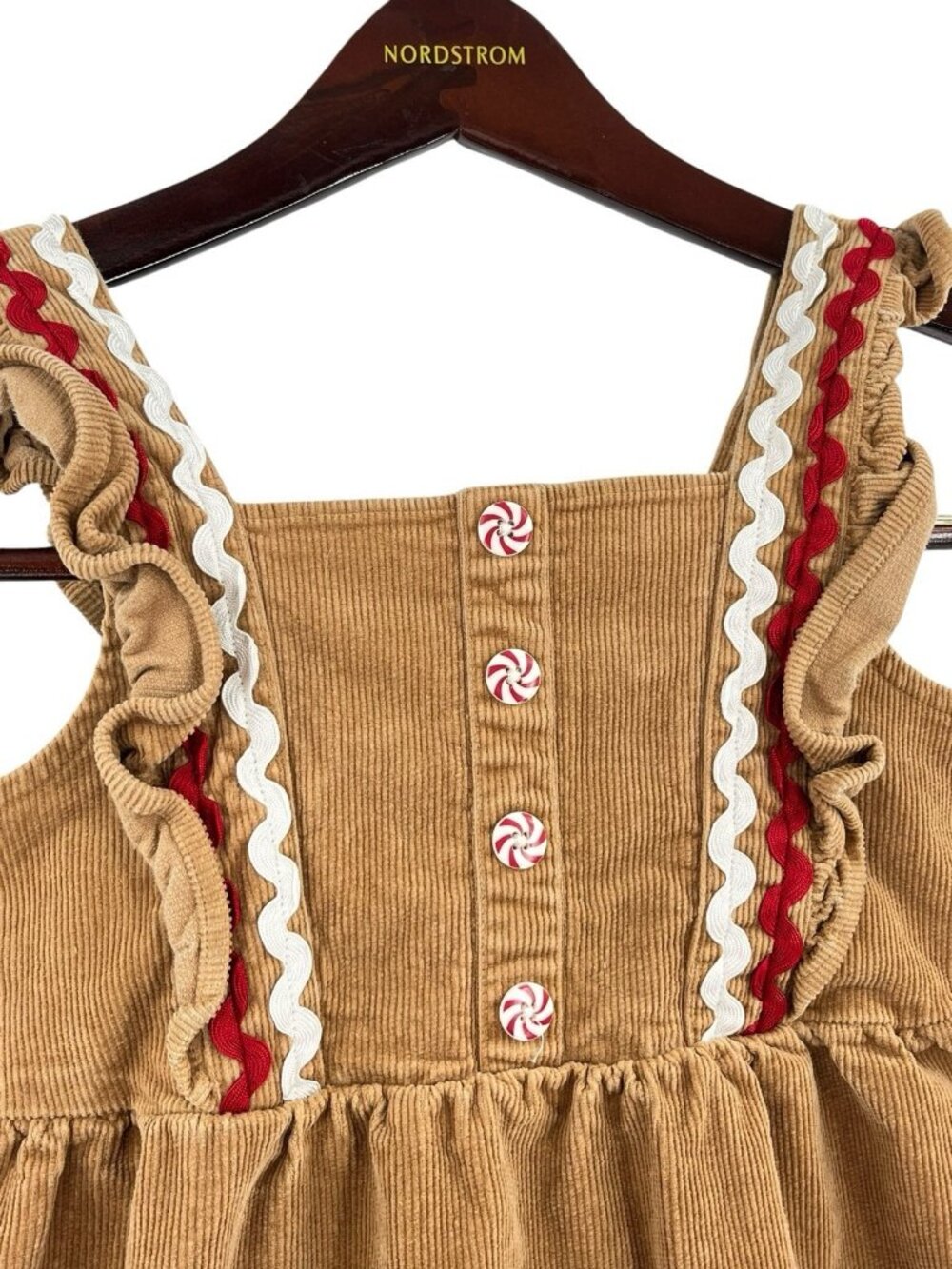 GYMBOREE Girl's Brown Corduroy Gingerbread Holiday Sleeveless Overall Dress 7 - Picture 2 of 4